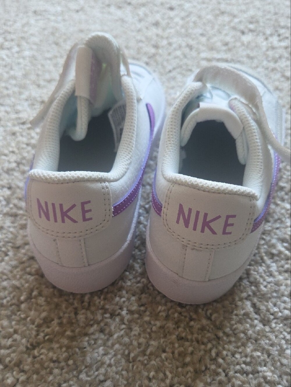 Nike Kids White Sneakers with Purple Swoosh and Strap - Picture 4 of 8